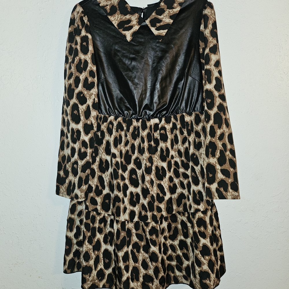 Leopard Print Dress with Black Leather Like Accents